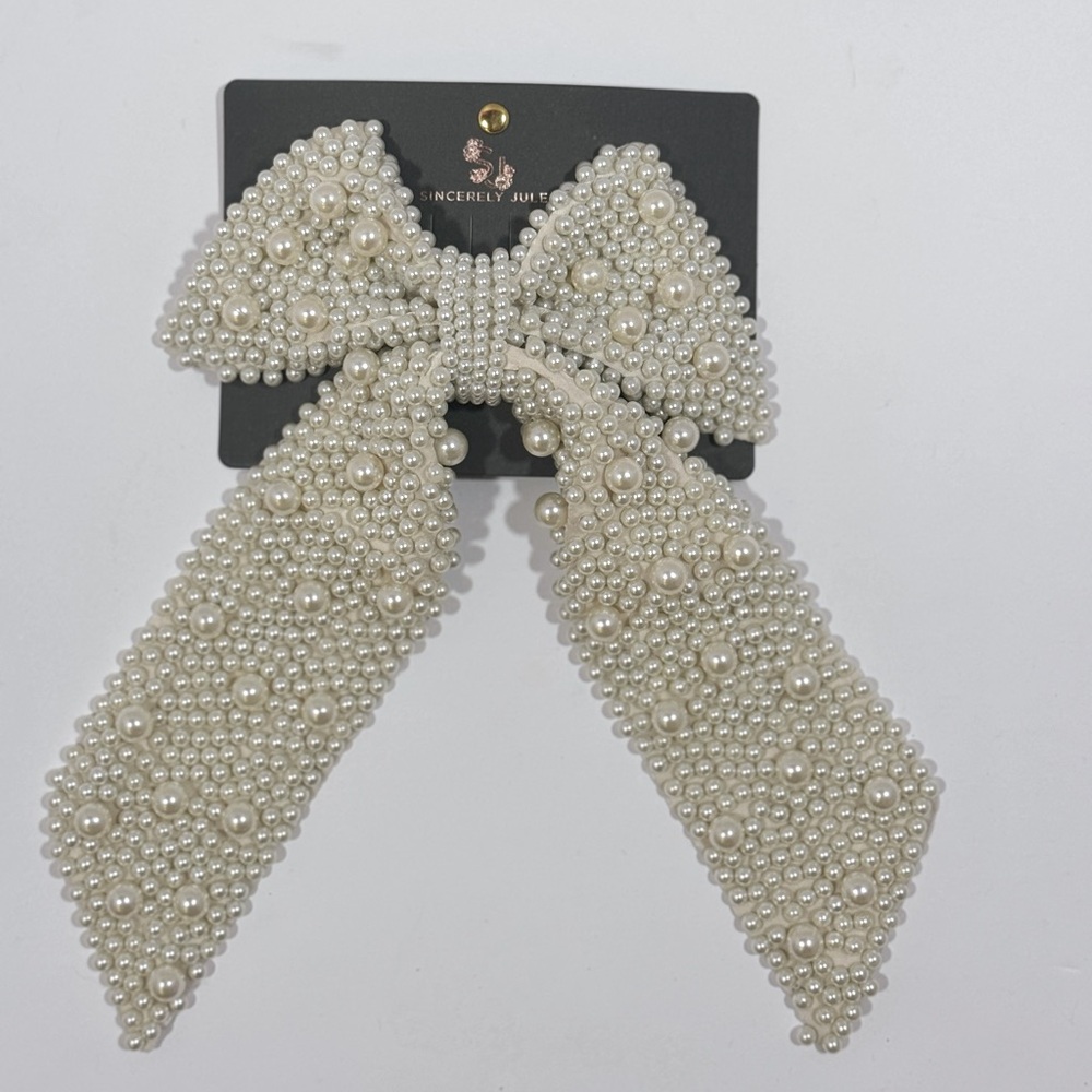 Ivory Hair Bow embellished with Pearls